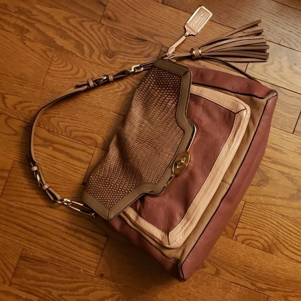𝅺coach leather multi color bag.